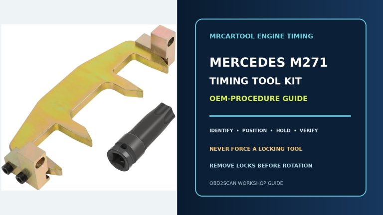 Official kit beside a large Mercedes-Benz M271 timing tool kit OEM-procedure guide title.