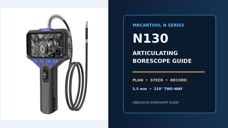 MRCARTOOL N130 articulating borescope with operating-guide title.