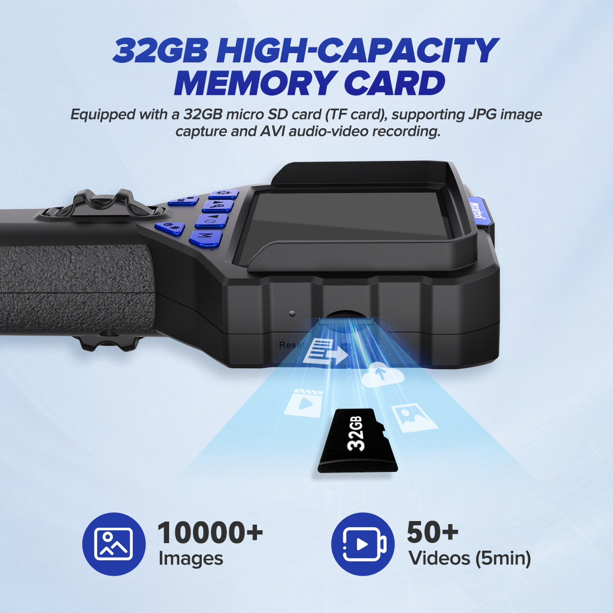 MRCARTOOL N130 TF-card storage and photo-video capacity illustration.