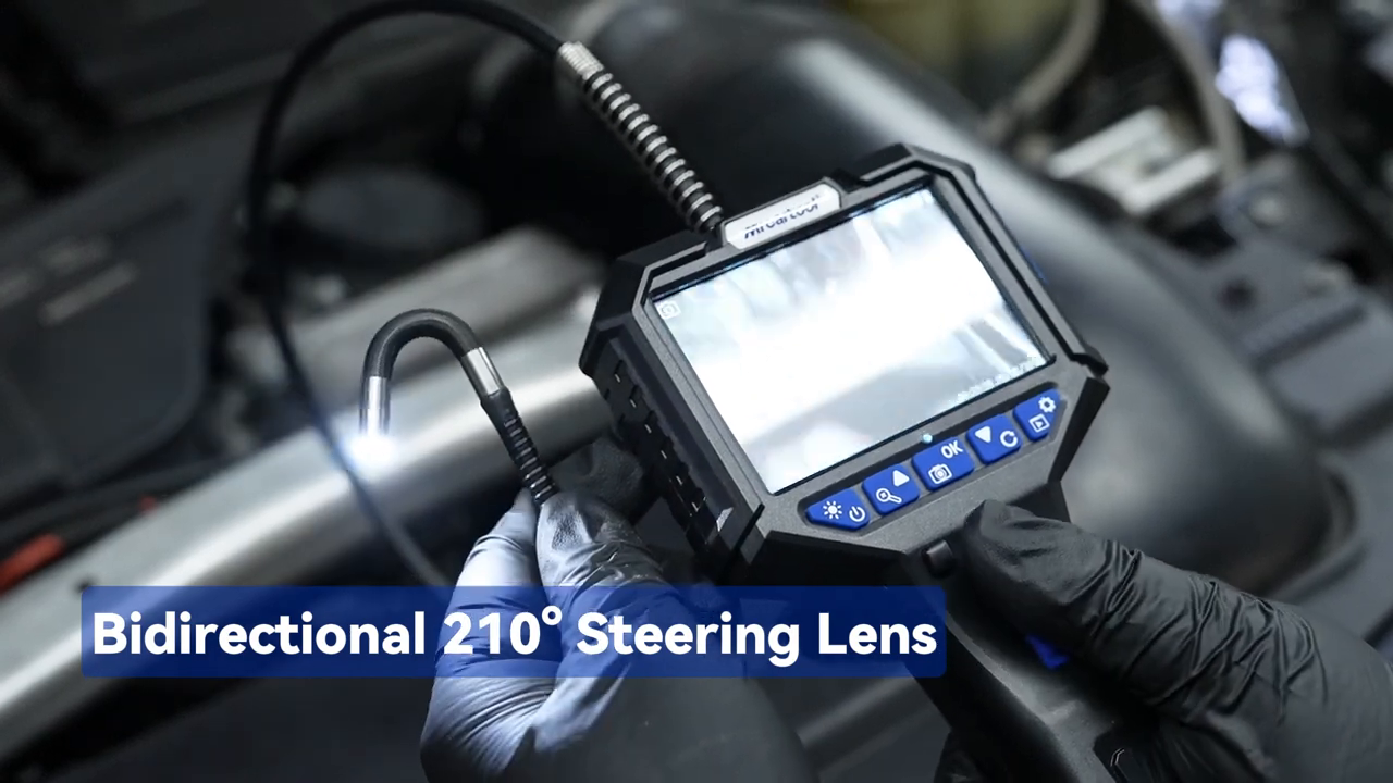 MRCARTOOL N150 6.2 mm probe showing two-way 210-degree articulation, bend radius and focus range.