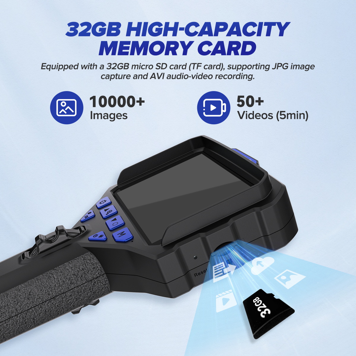 MRCARTOOL N220 TF-card storage and photo-video capacity illustration.