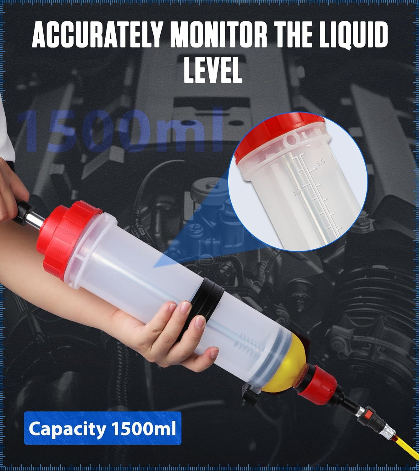 Official close view of the extractor’s 1.5 L transparent chamber and graduation marks.