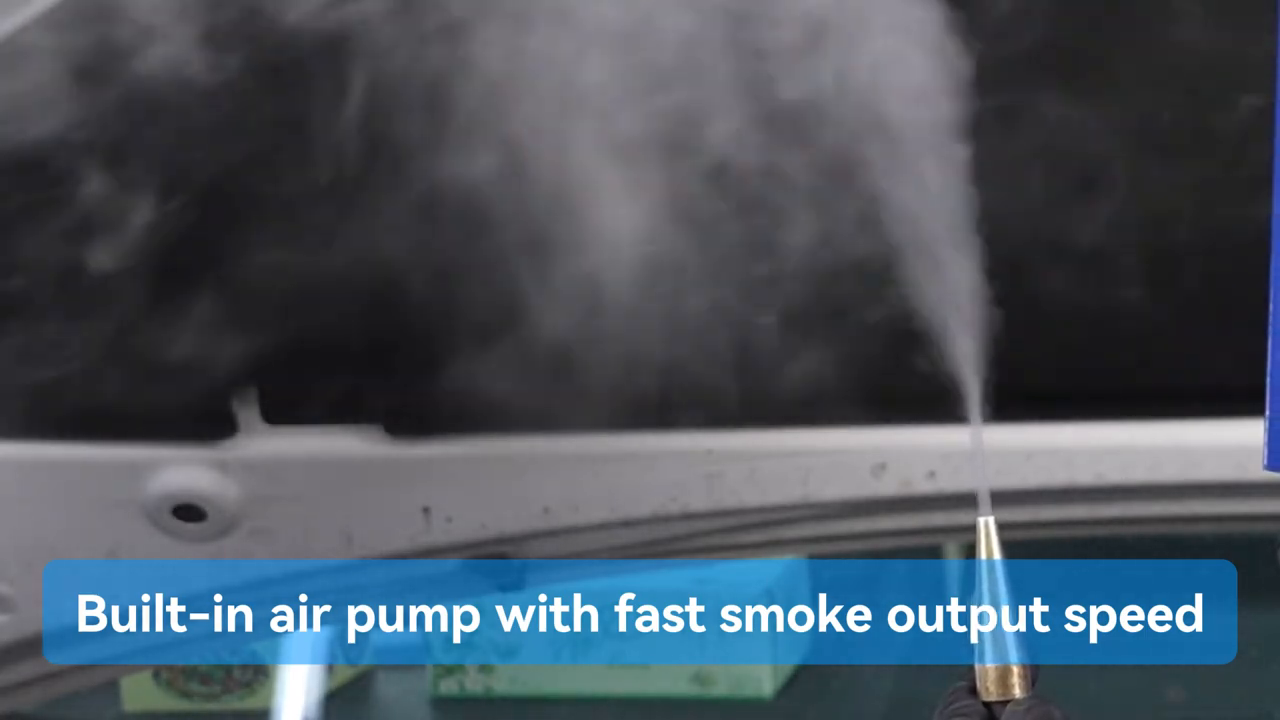 Dense smoke exiting the MRCARTOOL T105 hose during an output check.