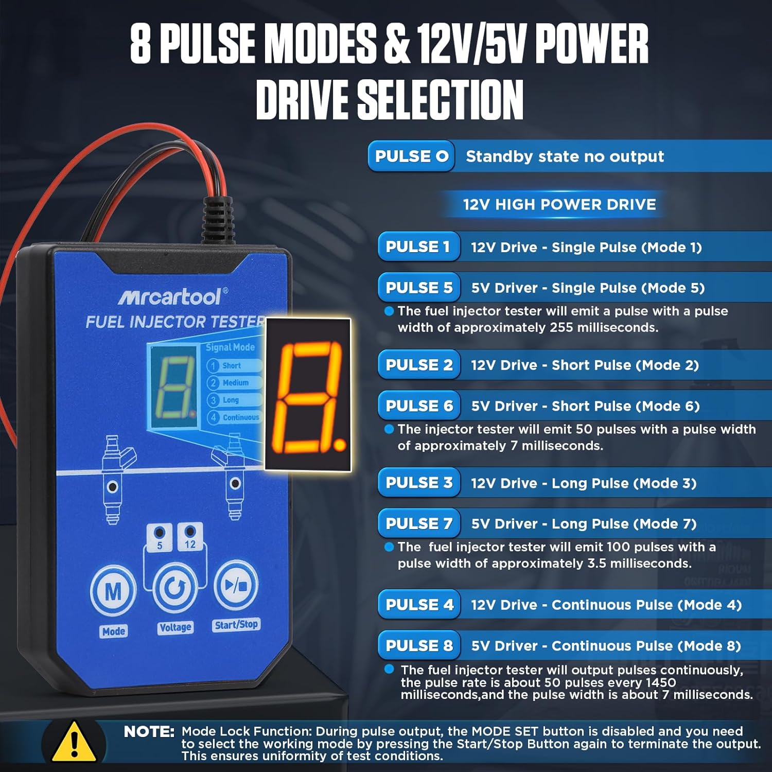 Current MRCARTOOL V30 panel chart showing standby, 12-volt modes 1 to 4 and 5-volt modes 5 to 8.