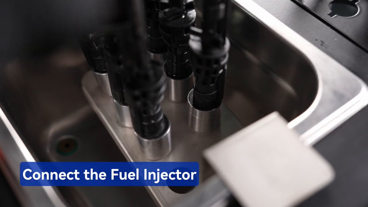 Six MRCARTOOL V311 injectors positioned in the ultrasonic tank at a common depth.