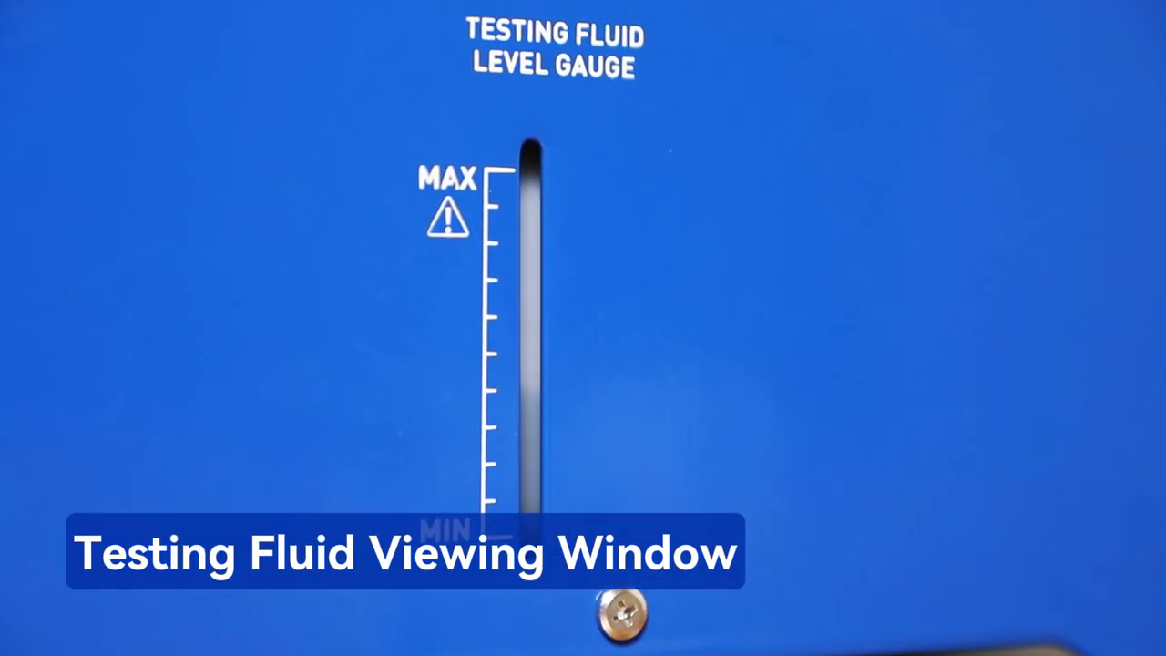 MRCARTOOL V311 testing-fluid viewing window with minimum and maximum marks.