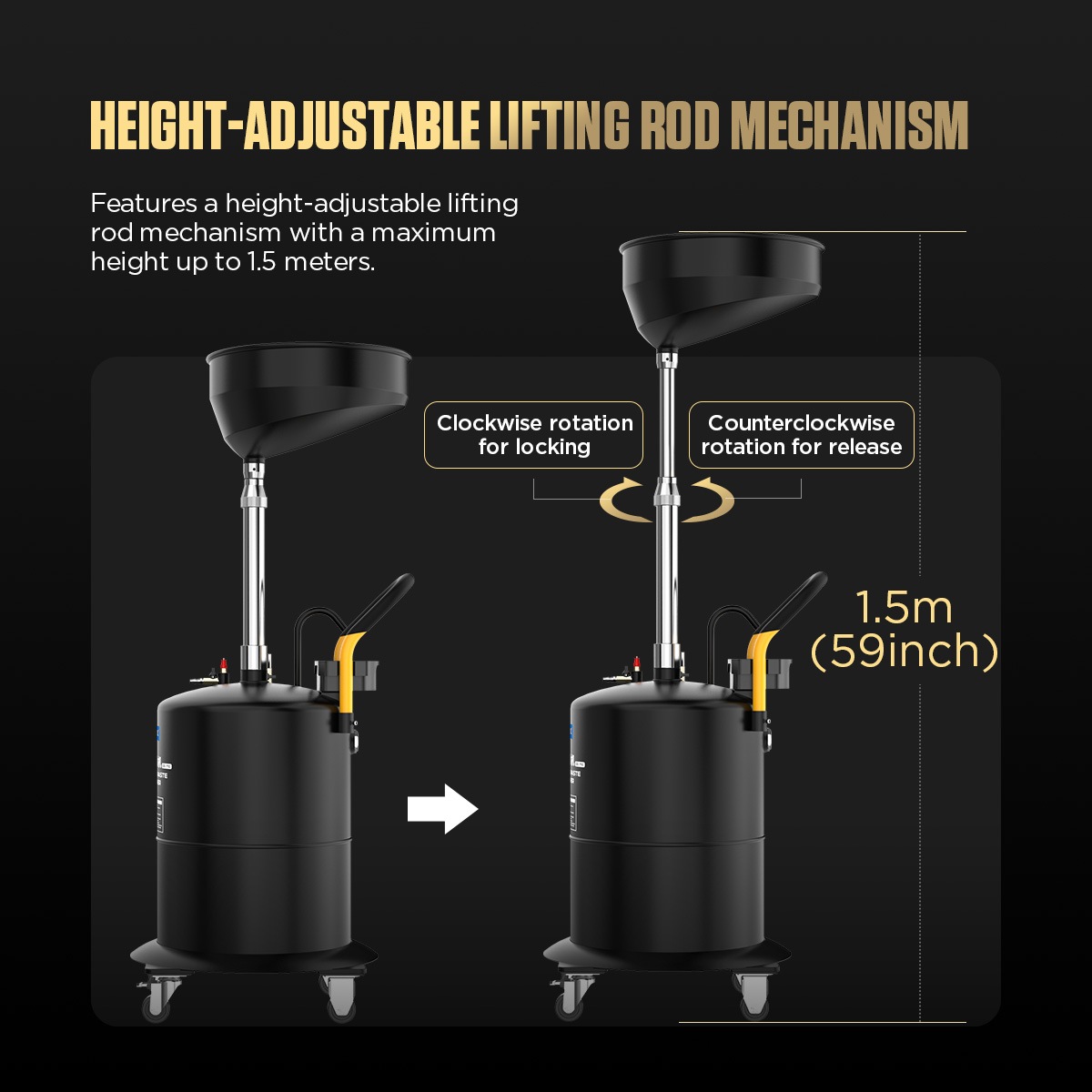 AUTOOL OD710 height-adjustable lifting rod diagram showing counterclockwise release and clockwise lock directions