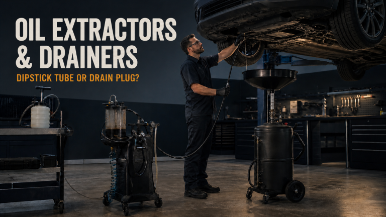 A technician comparing vacuum extraction and gravity oil draining routes