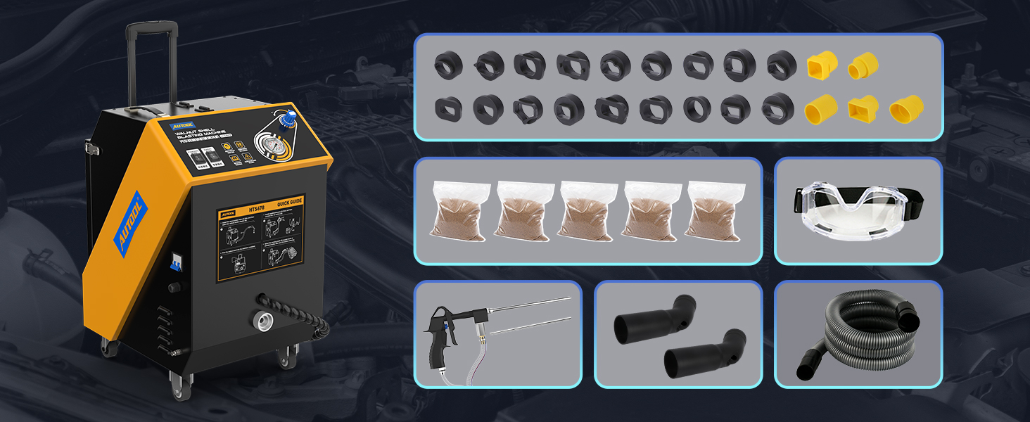 AUTOOL HTS678 machine with recovery hose, blasting tools and adapter set