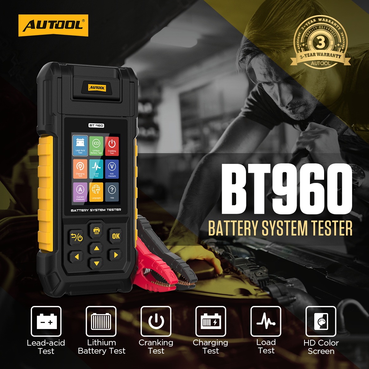 Exact first-party product or workflow view of AUTOOL BT960 lithium-capable battery tester