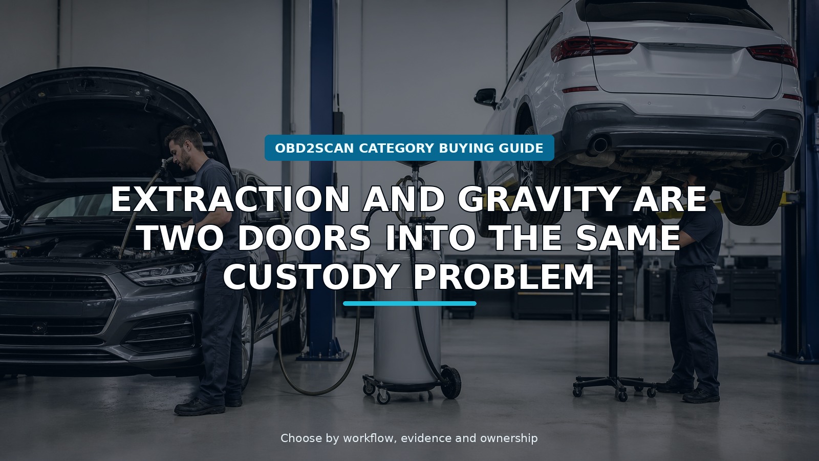 Workshop scene for pneumatic oil extractor and gravity drainer service station buying guide