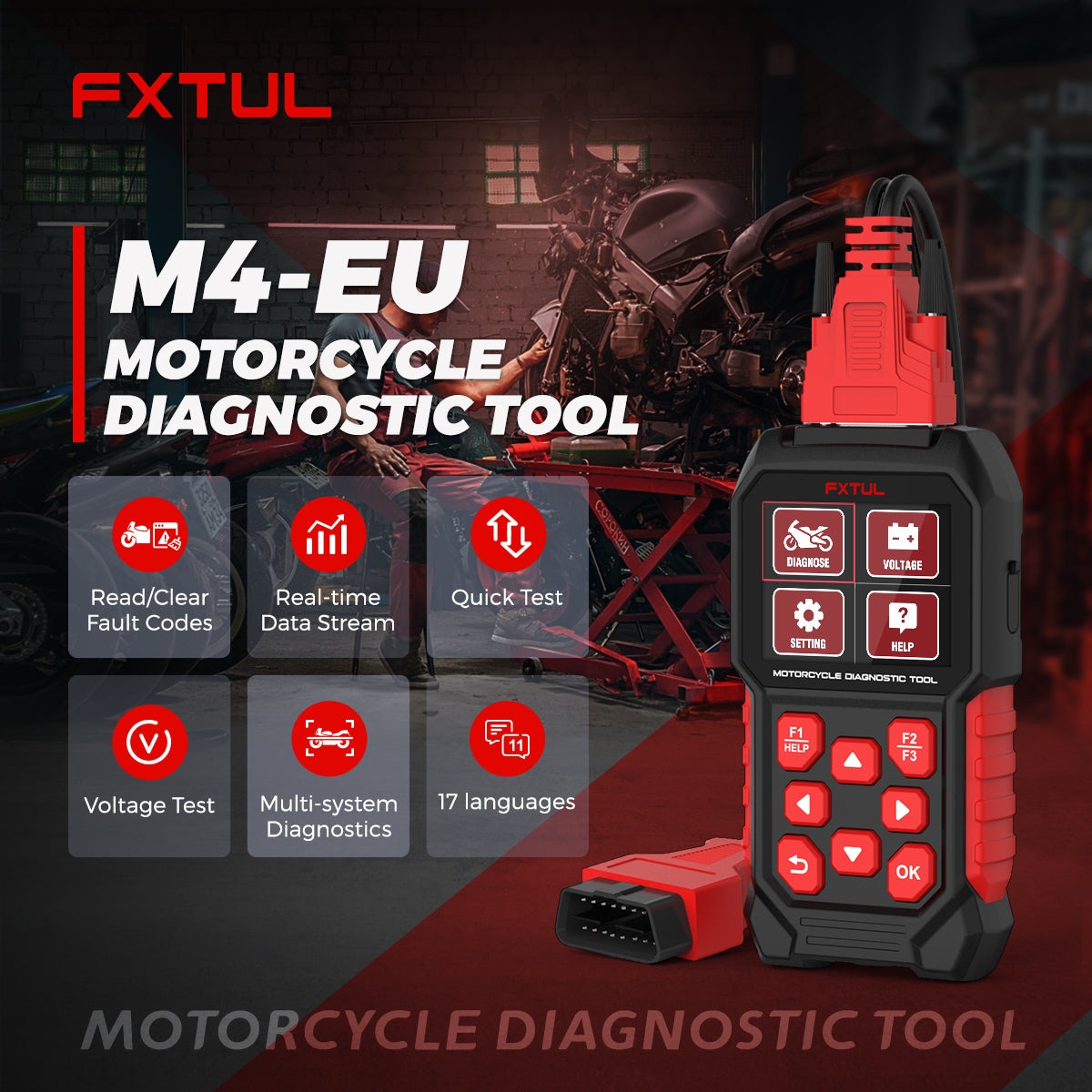 Exact first-party product or workflow view of FXTUL M4-EU ten-brand regional motorcycle diagnostic scanner