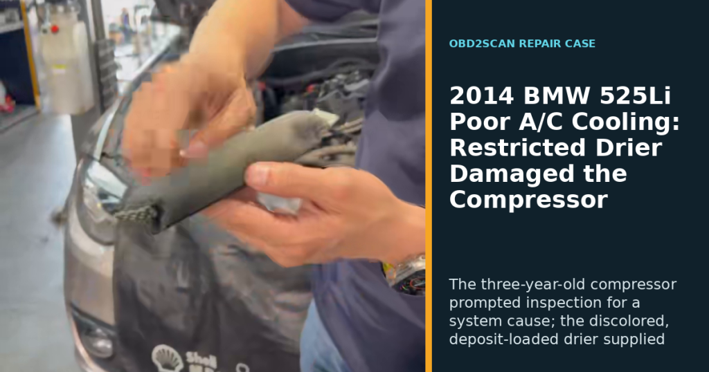 2014 BMW 525Li Poor A/C Cooling: Restricted Drier Damaged the Compressor