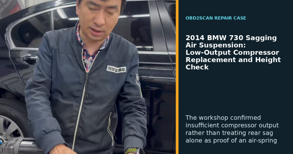 2014 BMW 730 Sagging Air Suspension: Low-Output Compressor Replacement and Height Check