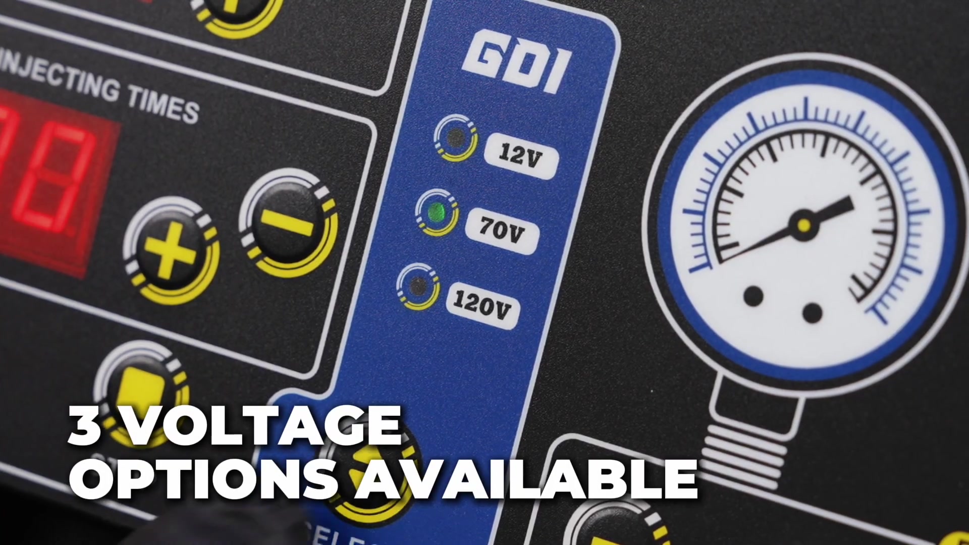 CT450 panel showing fixed 12 V 70 V and 120 V injector drive selections