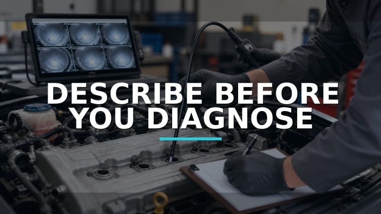 Describe Before You Diagnose — conceptual diagnosis scene
