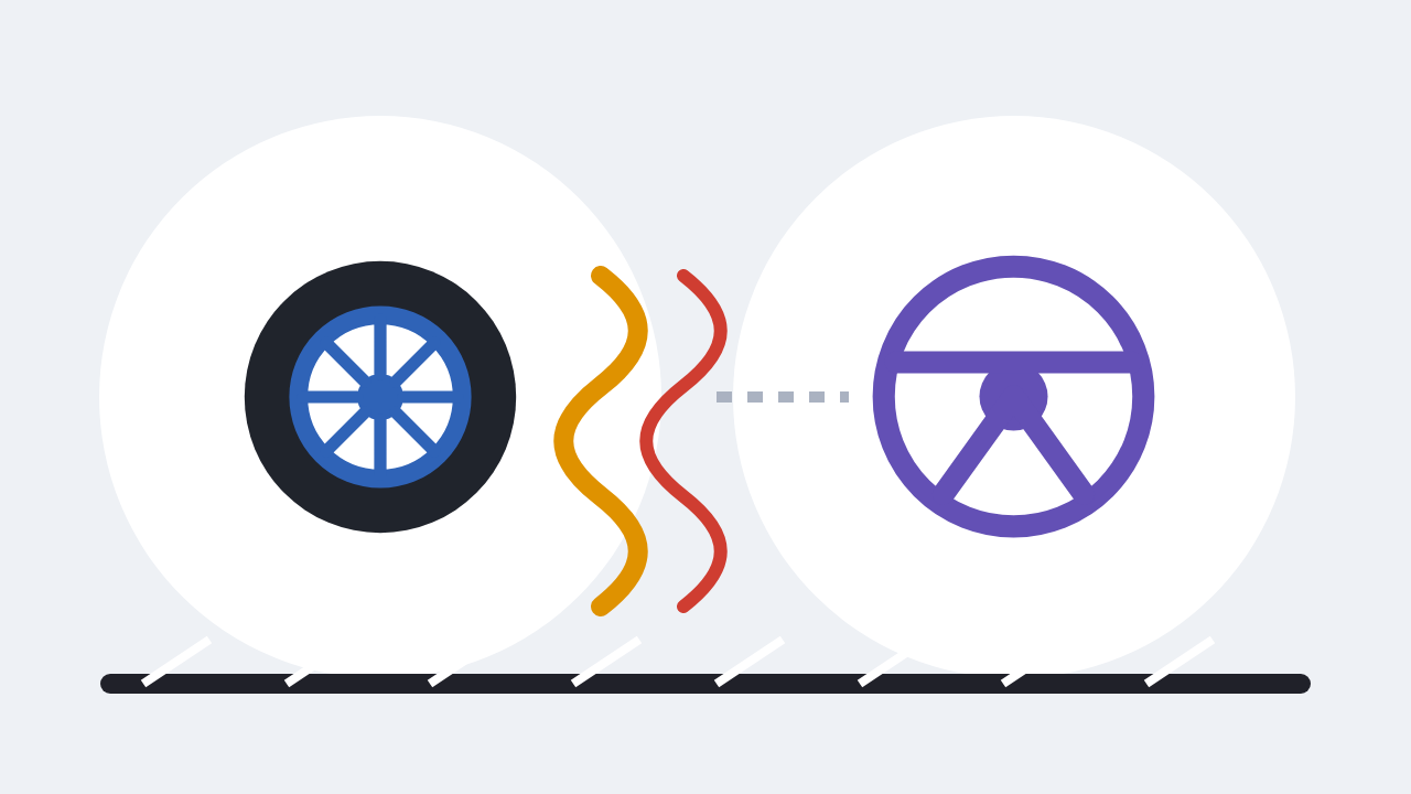 Rotating front tire and wheel sending a repeating disturbance into the steering wheel at highway speed