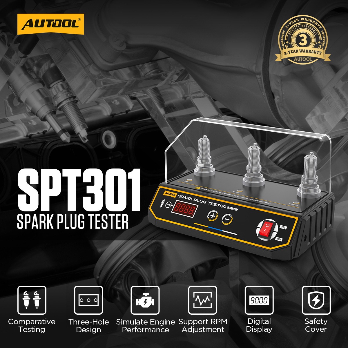 Exact first-party product or workflow view of AUTOOL SPT301 three-hole automotive spark plug tester