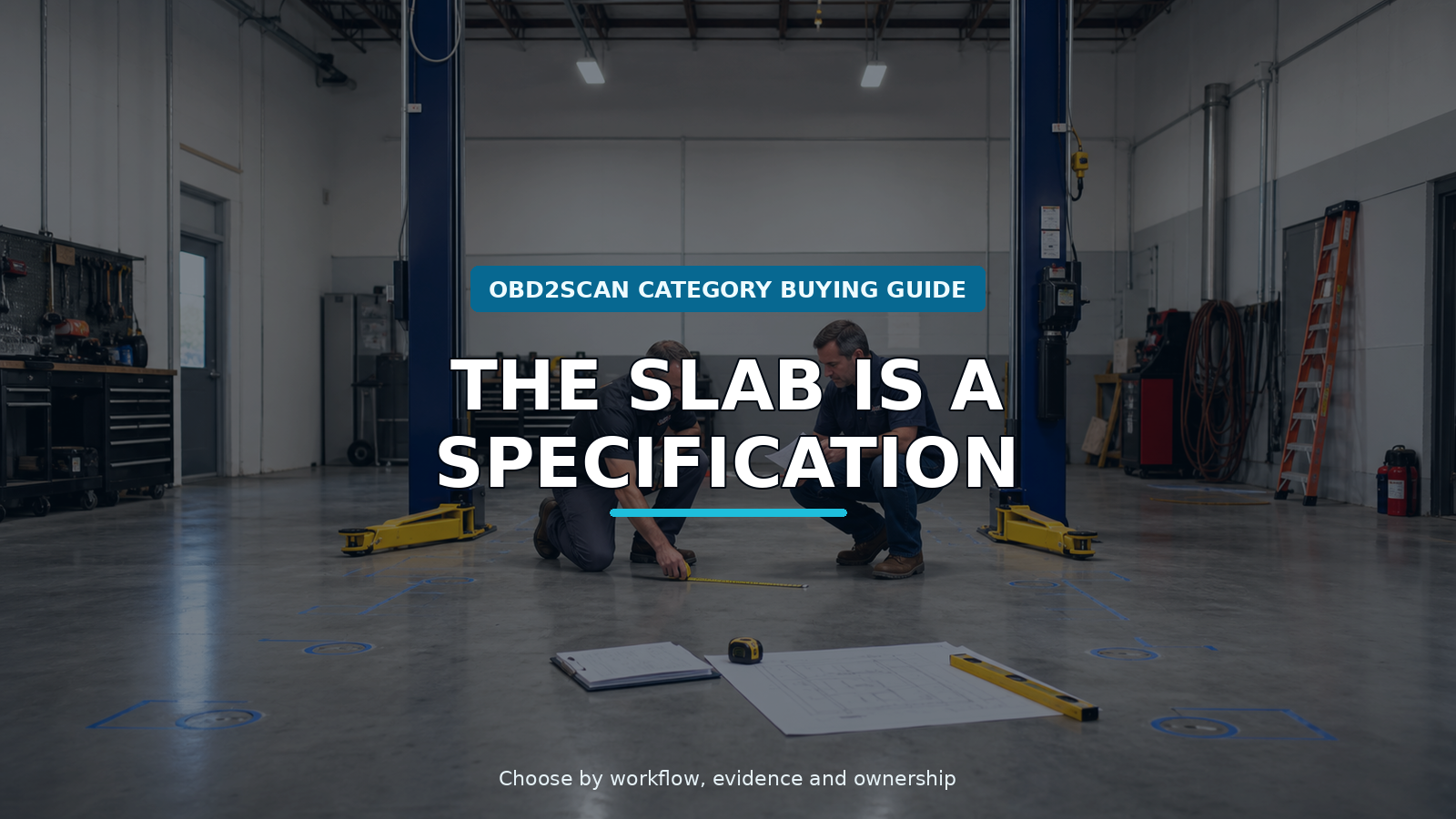 Workshop scene for two-post vehicle lift buying guide