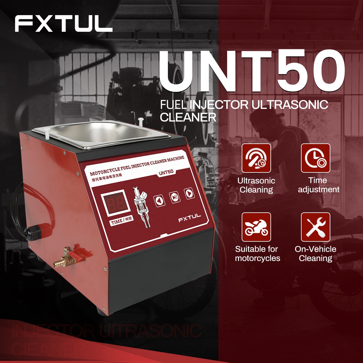 Exact first-party product or workflow view of FXTUL UNT50 ultrasonic fuel-injector cleaning unit