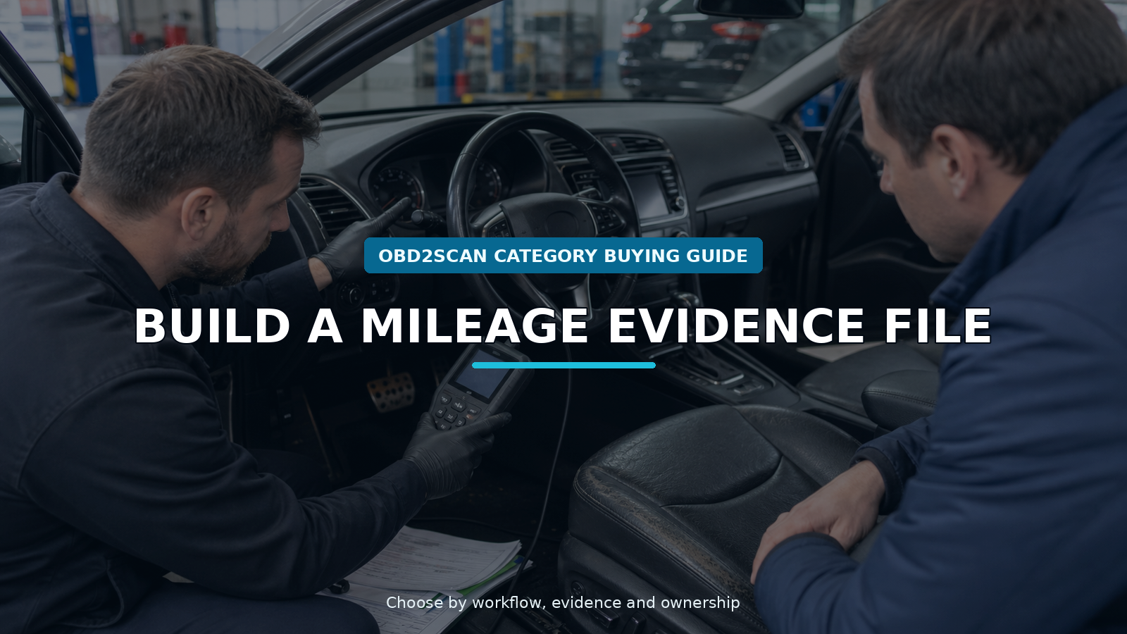 Workshop scene for used-car odometer scanner buying guide