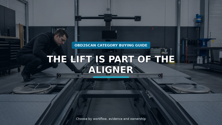 Workshop scene for wheel-alignment lift buying guide