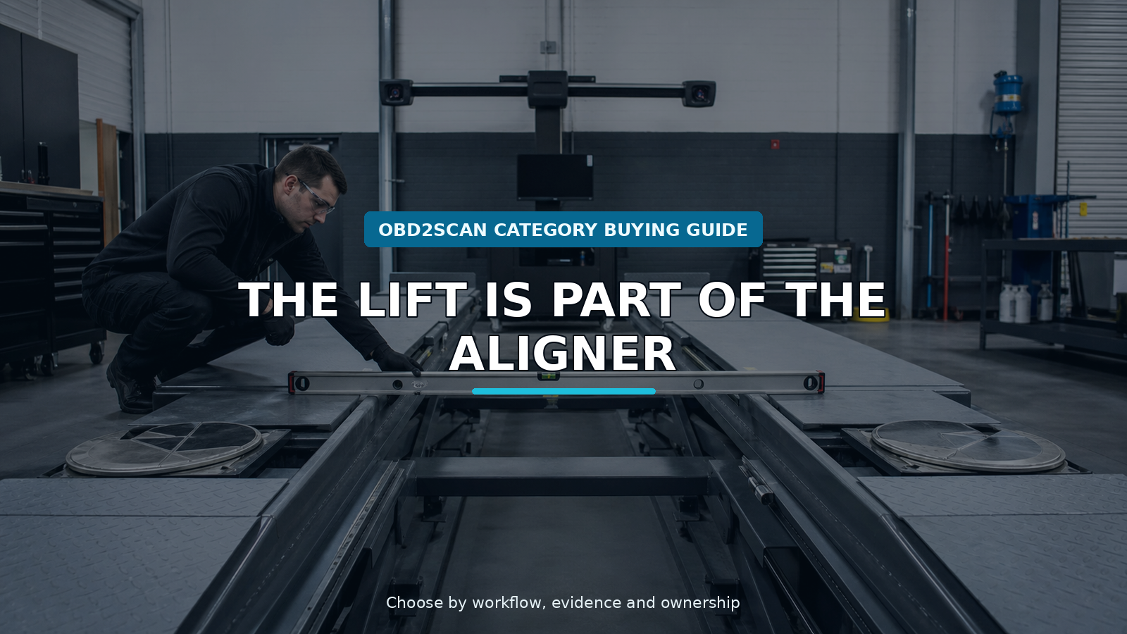Workshop scene for wheel-alignment lift buying guide