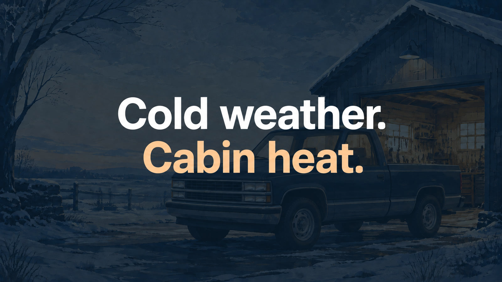 Conceptual editorial illustration: Cold weather. Cabin heat.