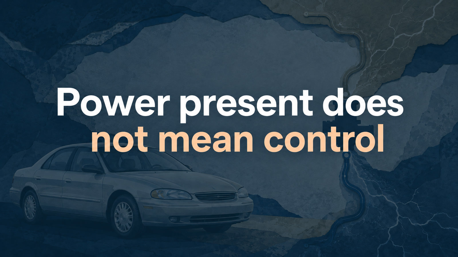 Conceptual editorial illustration: Power present does / not mean control