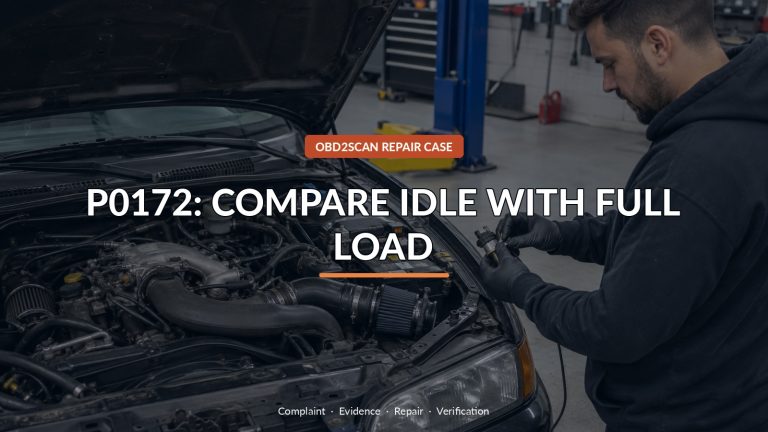 P0172: Compare Idle With Full Load — conceptual diagnostic scene
