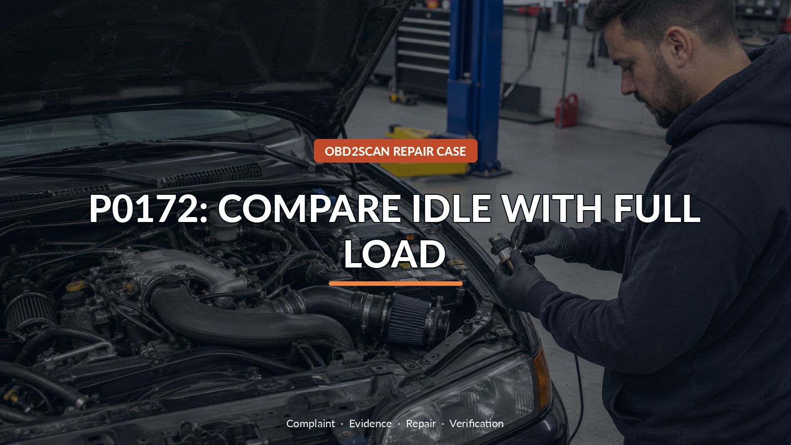P0172: Compare Idle With Full Load — conceptual diagnostic scene
