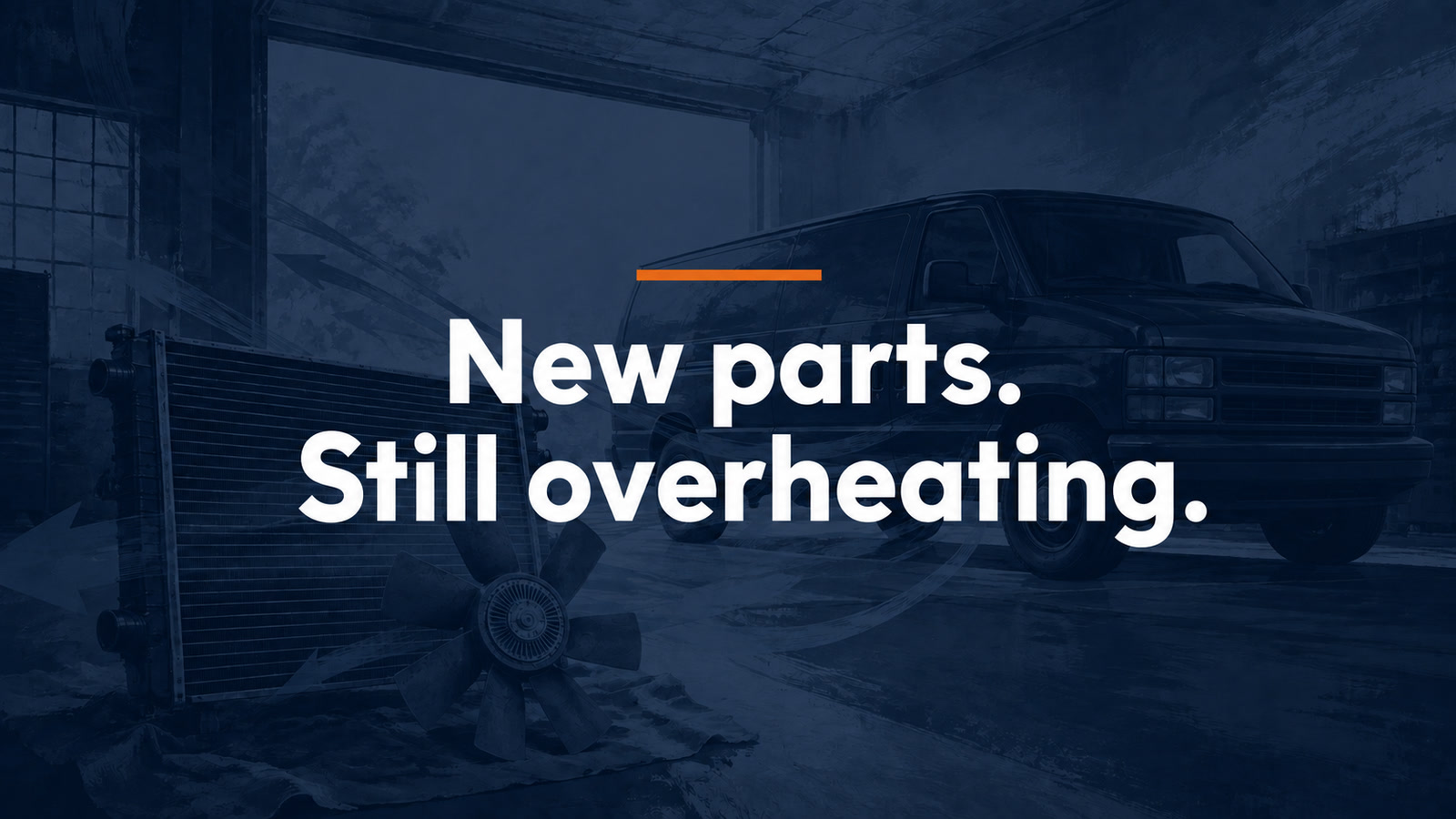 Conceptual editorial illustration: New parts. Still overheating.