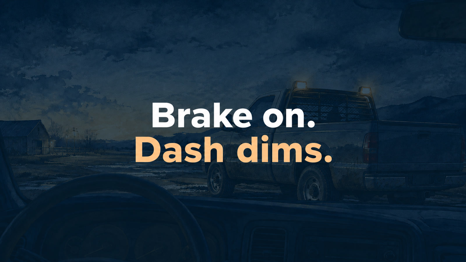 Conceptual editorial illustration: Brake on. Dash dims.