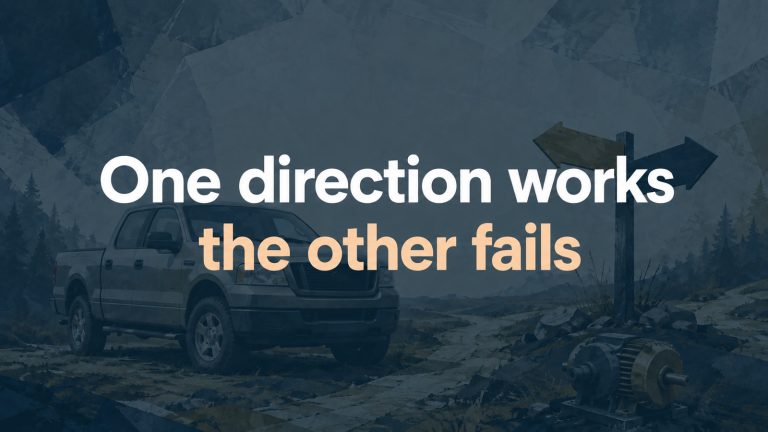Conceptual editorial illustration: One direction works / the other fails