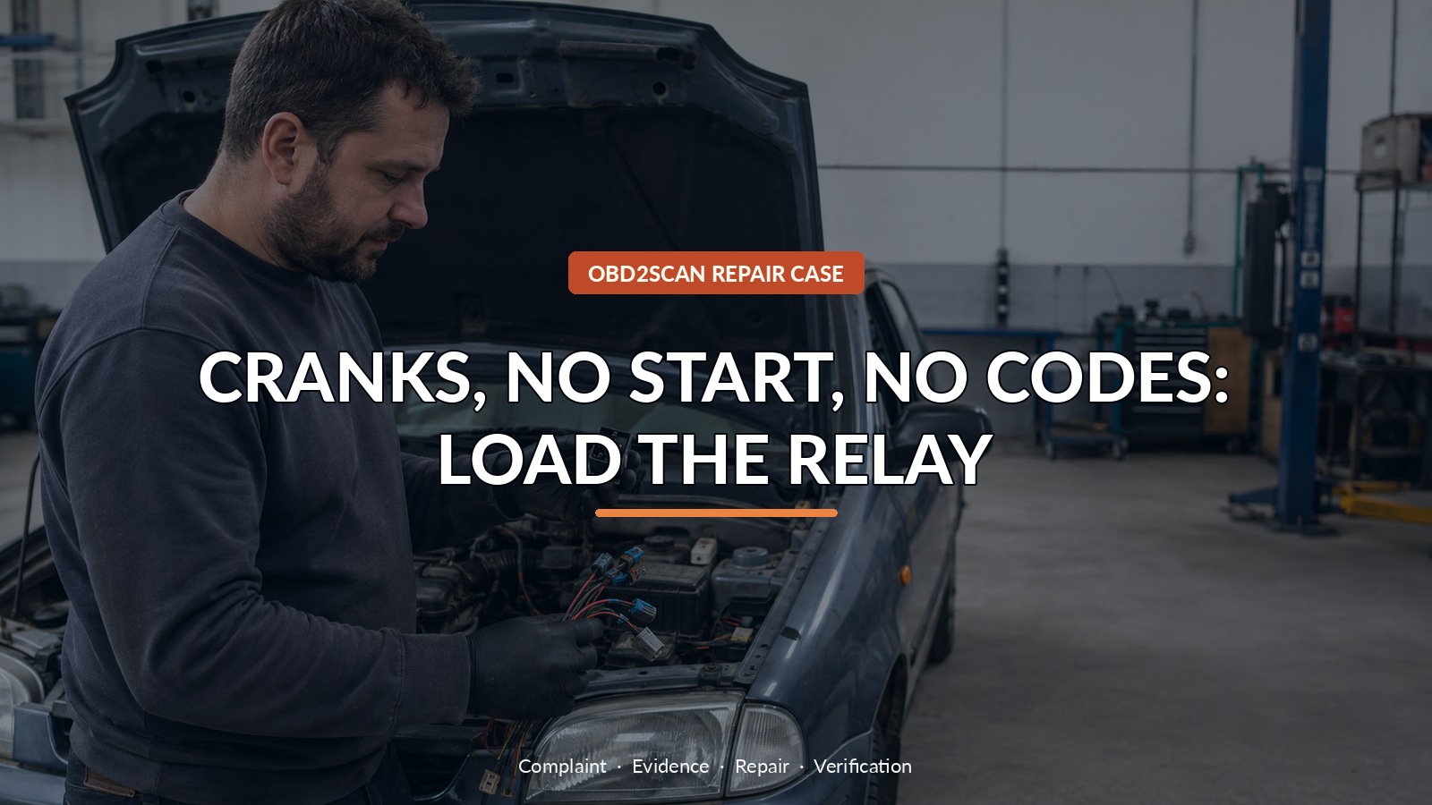 Cranks, No Start, No Codes: Load The Relay — conceptual diagnostic scene
