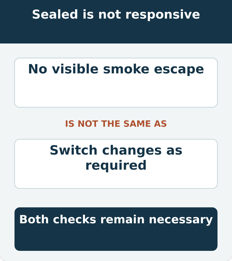 No visible smoke escape is not the same as switch changes as required. Both checks remain necessary.