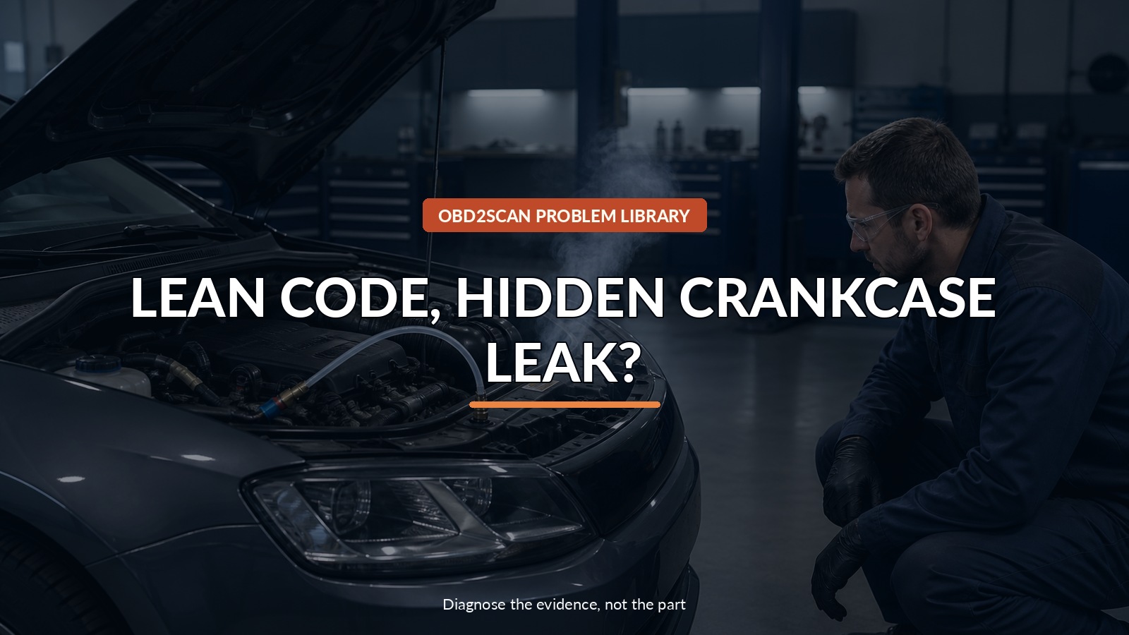 Lean Code, Hidden Crankcase Leak? — conceptual diagnostic scene