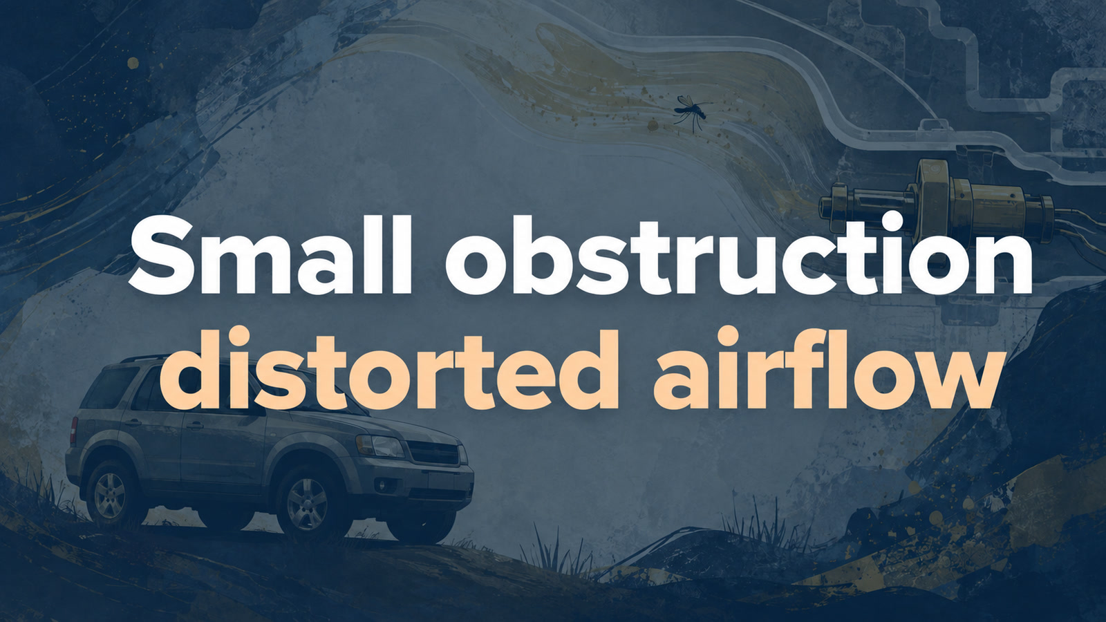 Conceptual editorial illustration: Small obstruction / distorted airflow