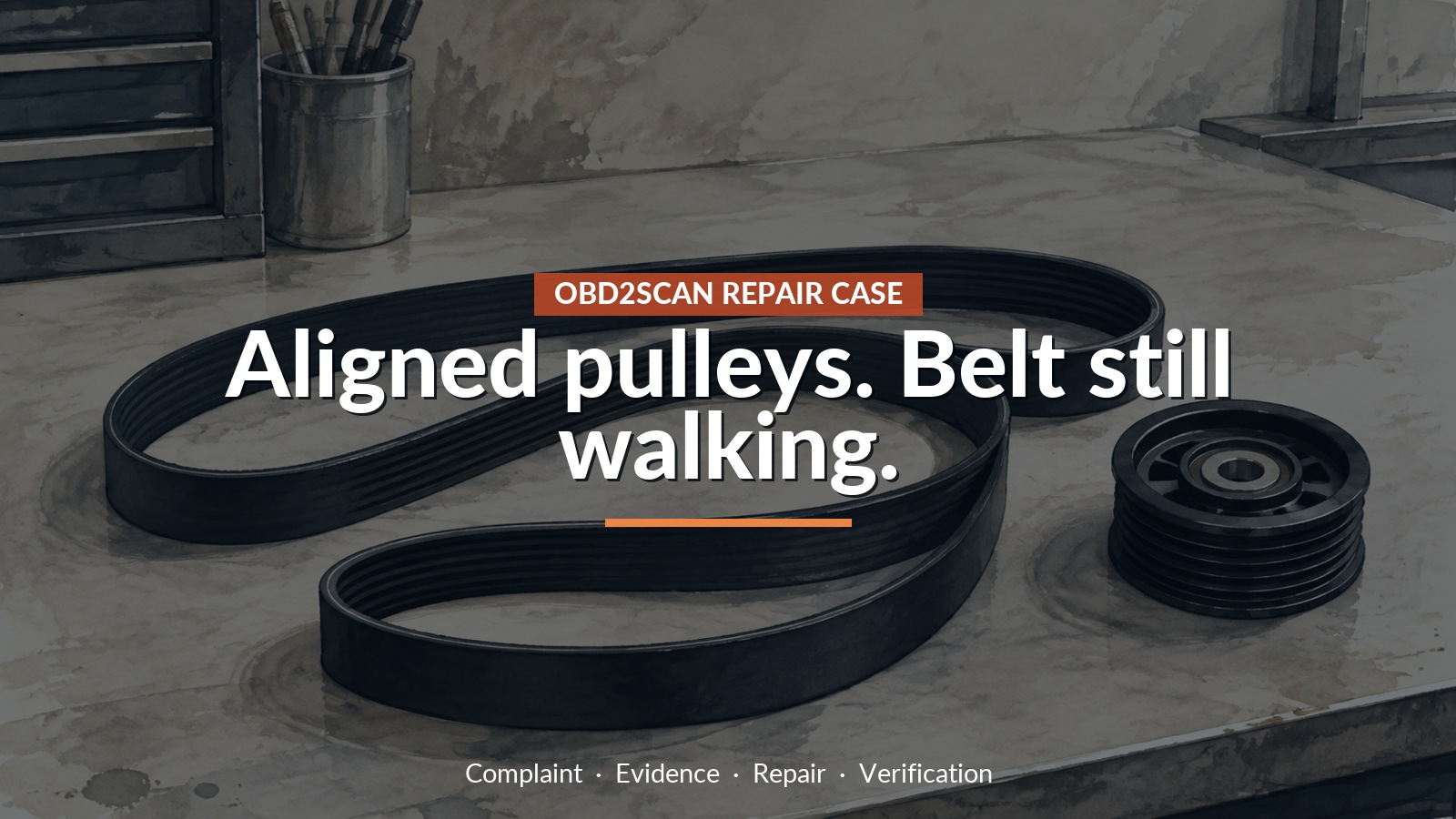 Conceptual editorial illustration: Aligned pulleys. Belt still walking.