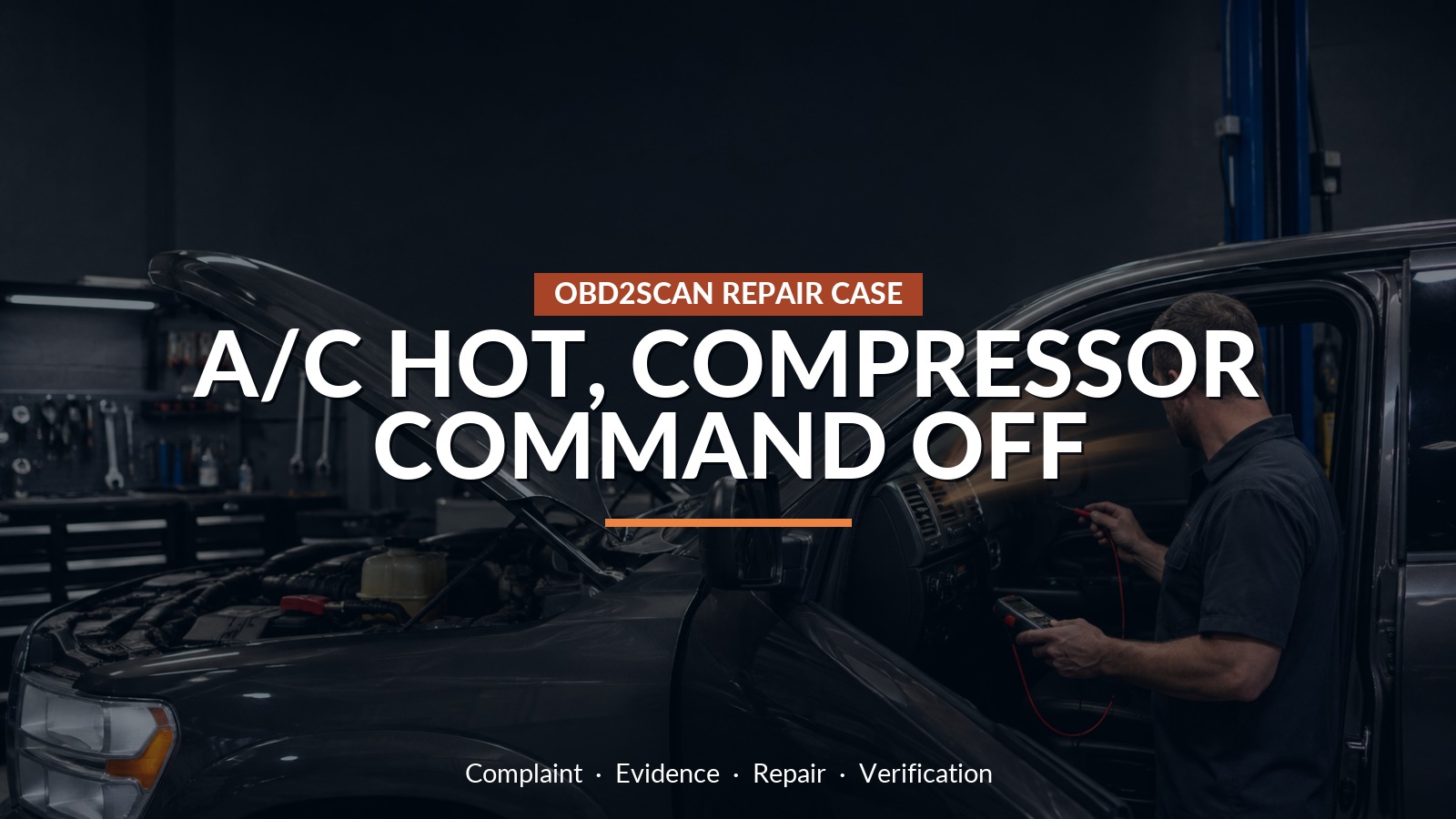 A/C Hot, Compressor Command Off — conceptual repair scene