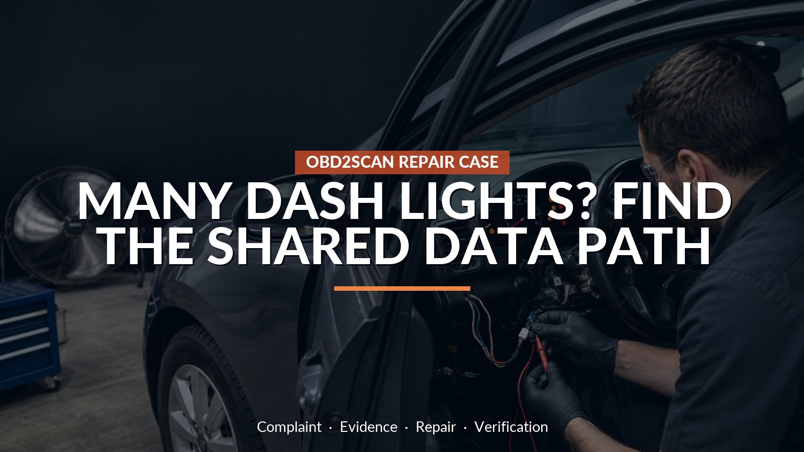 Many Dash Lights? Find The Shared Data Path — conceptual repair scene