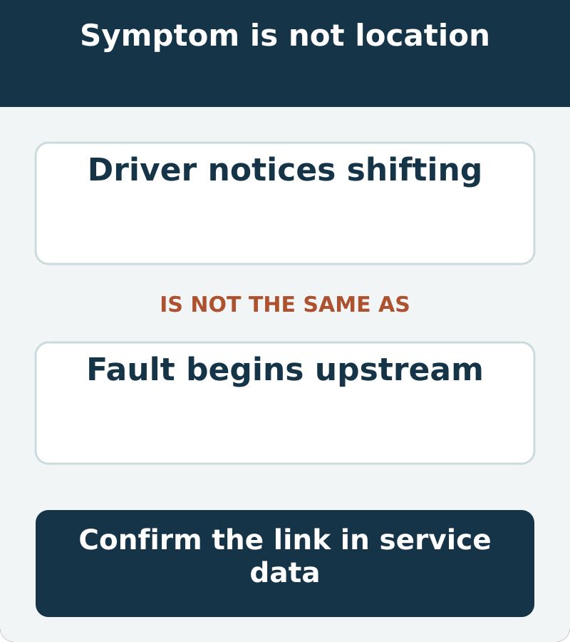 Driver notices shifting is not the same as fault begins upstream. Confirm the link in service data.