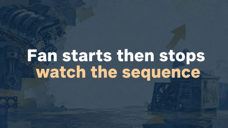 Conceptual editorial illustration: Fan starts then stops / watch the sequence