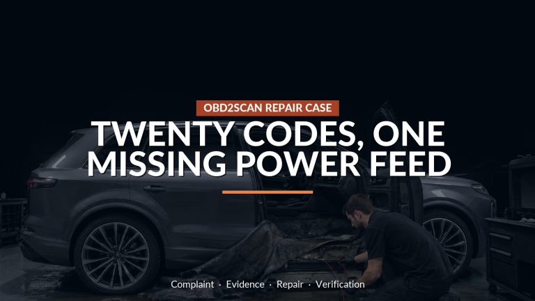 Twenty Codes, One Missing Power Feed — conceptual repair scene
