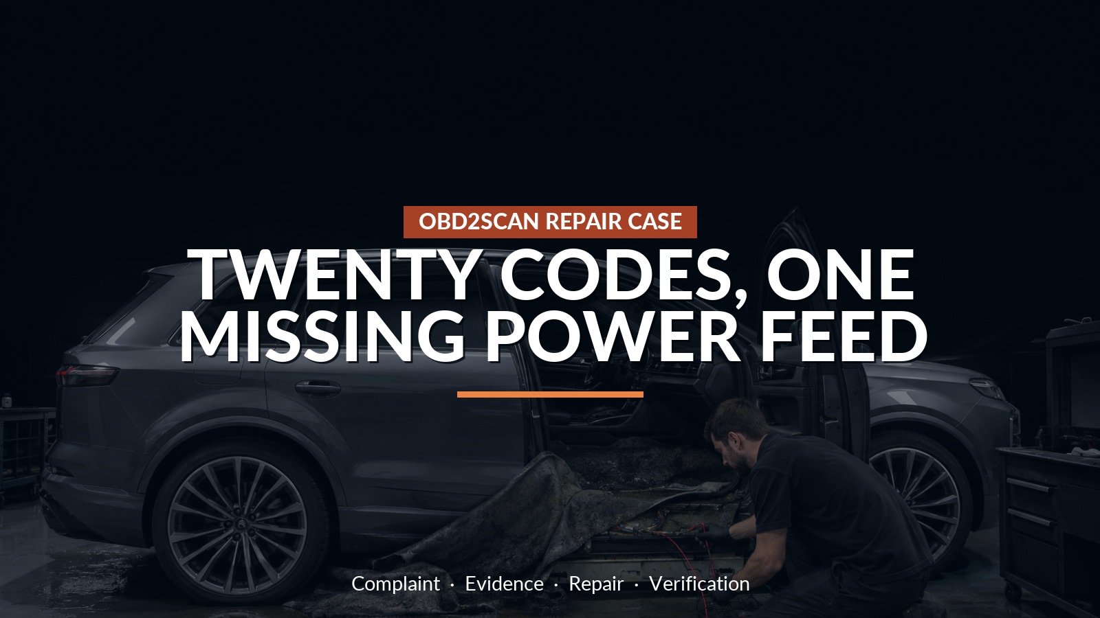 Twenty Codes, One Missing Power Feed — conceptual repair scene