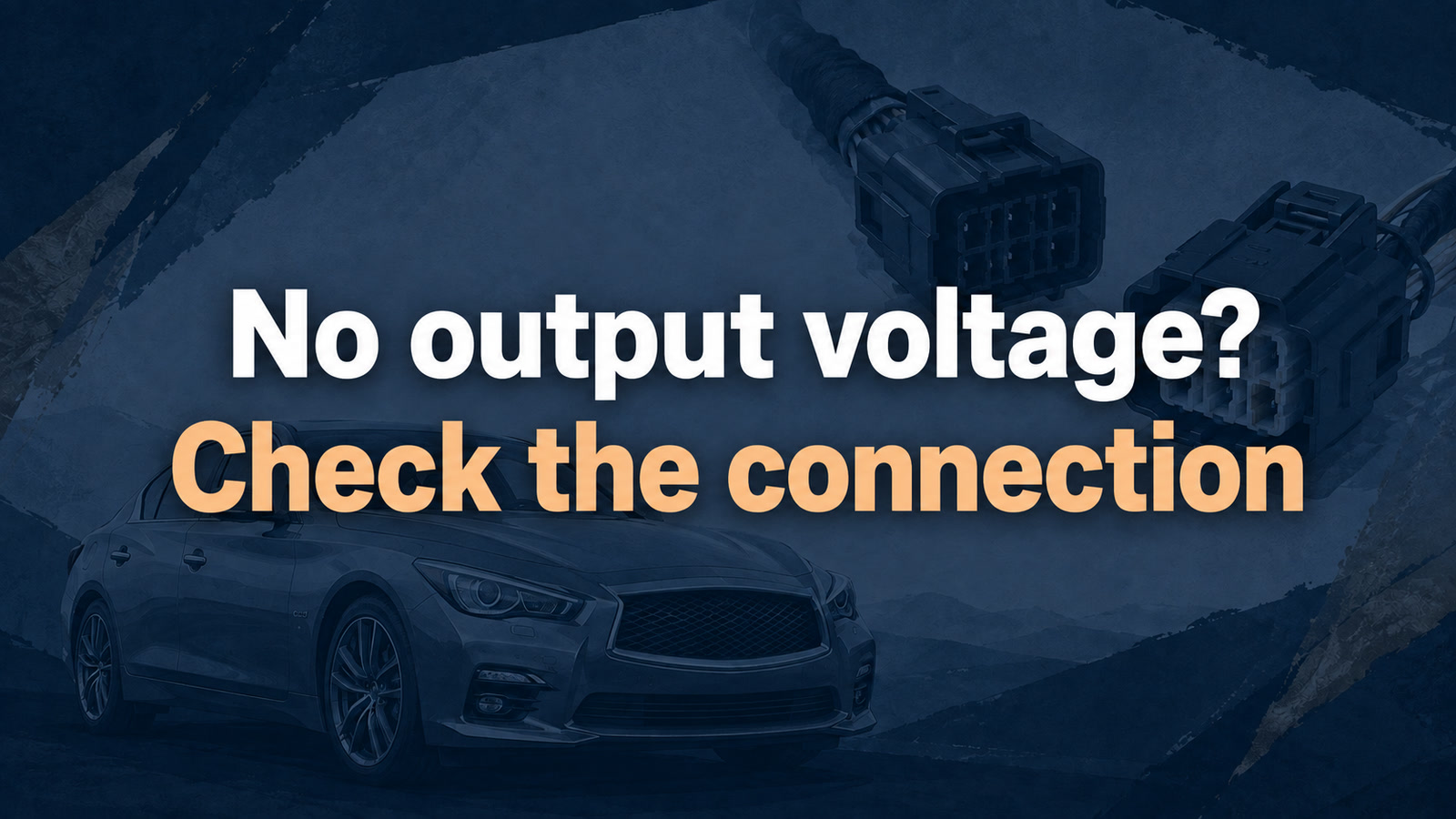 Conceptual editorial illustration: No output voltage? / Check the connection
