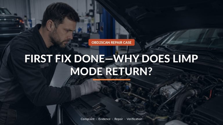 First Fix Done—Why Does Limp Mode Return? — conceptual diagnostic scene