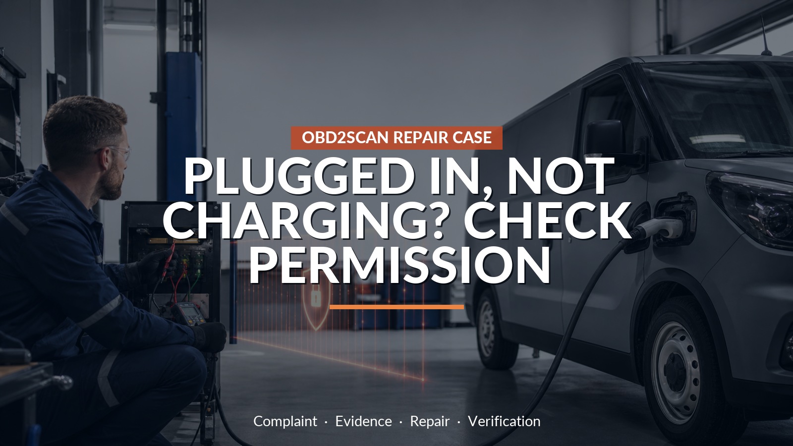 Plugged In, Not Charging? Check Permission — conceptual repair scene
