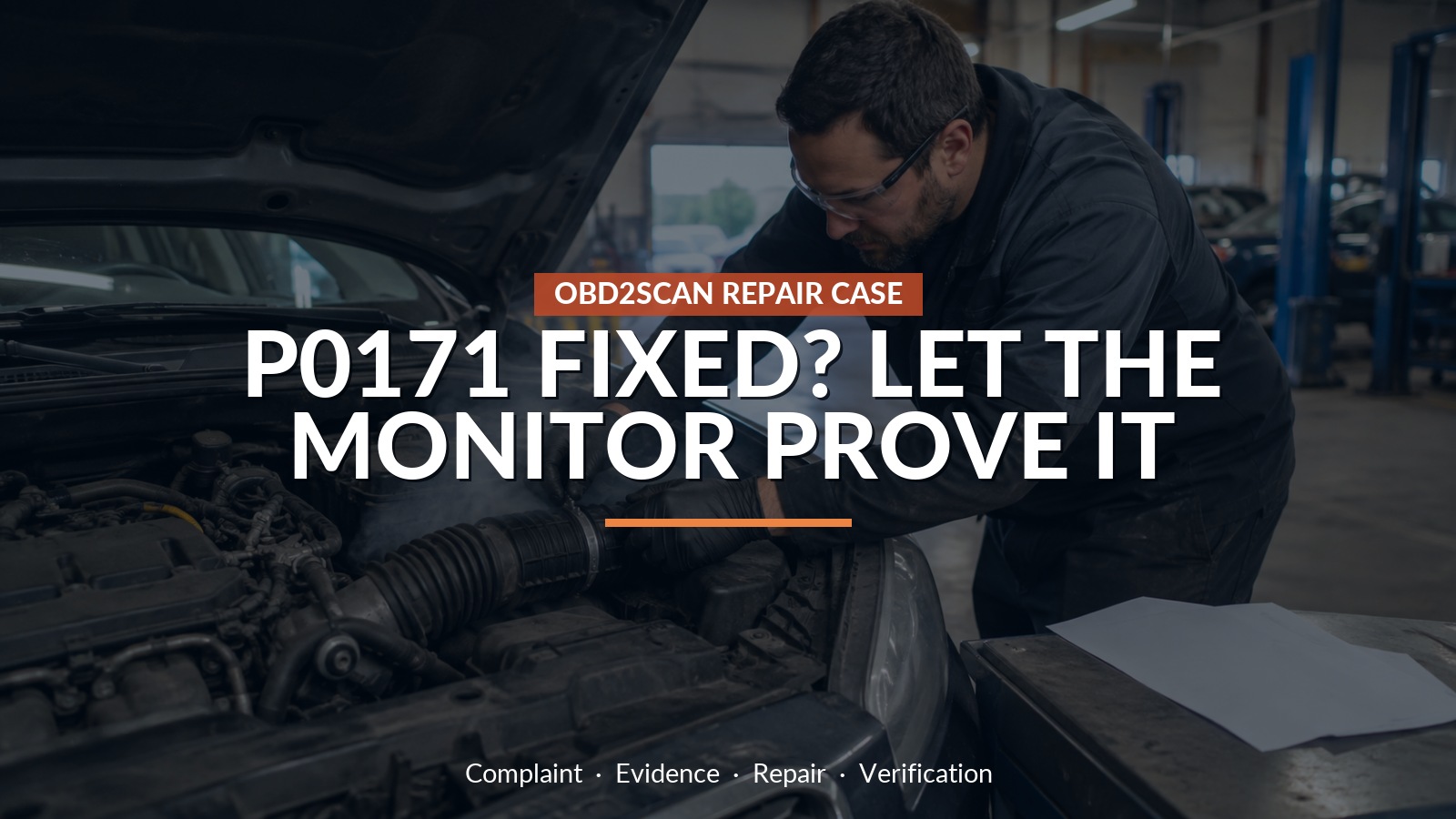 P0171 Fixed? Let The Monitor Prove It — conceptual repair scene