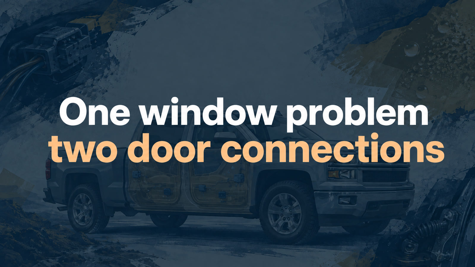 Conceptual editorial illustration: One window problem / two door connections